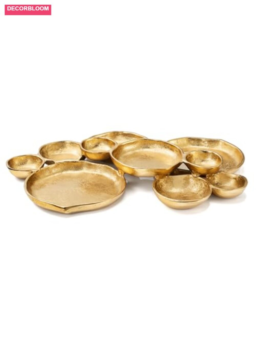 10-Piece Round Serving Bowl Set Cluster Brass Enamel Snack Tray 20.5"